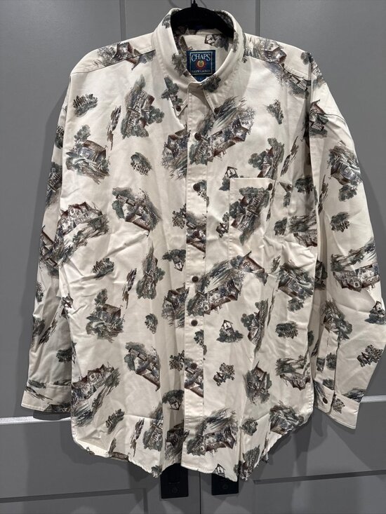 Chaps Other - Chaps Men's Large L  Flannel Shirt Long Sleeve White Multicolor